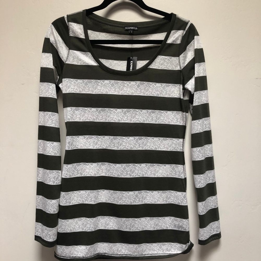 Express long sleeve lace striped shirt